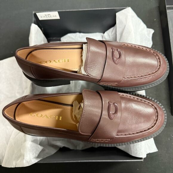 New Coach Leah Maple Brown Chunky Platform Leather Loafers 9 - Picture 2 of 6